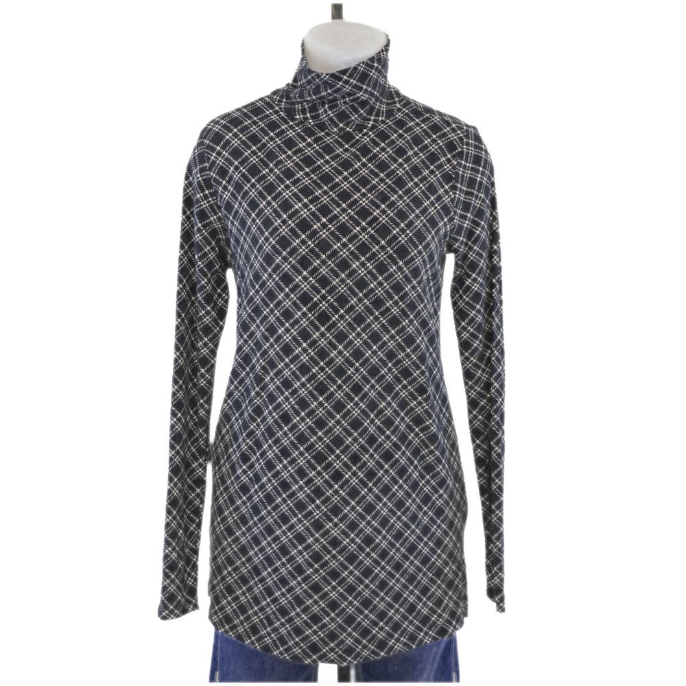 Lands' End Black & Cream Lattice Turtle Neck (XS)